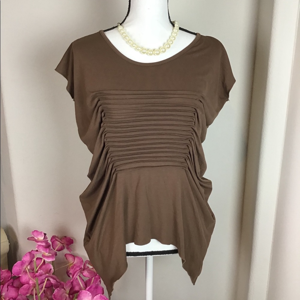 NWT Ethyl Brown Pleated Short Sleeves Top. Size Small - Picture 2 of 9